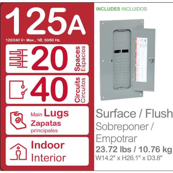 Homeline 125 Amp 20-Space 40-Circuit Indoor Main Lug Plug-On Neutral Load Center with Cover