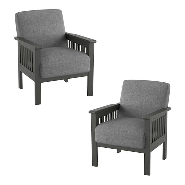 EVERGLADE HOME Copley Gray Textured Upholstery Solid Wood Frame Accent Chair (Set of 2)