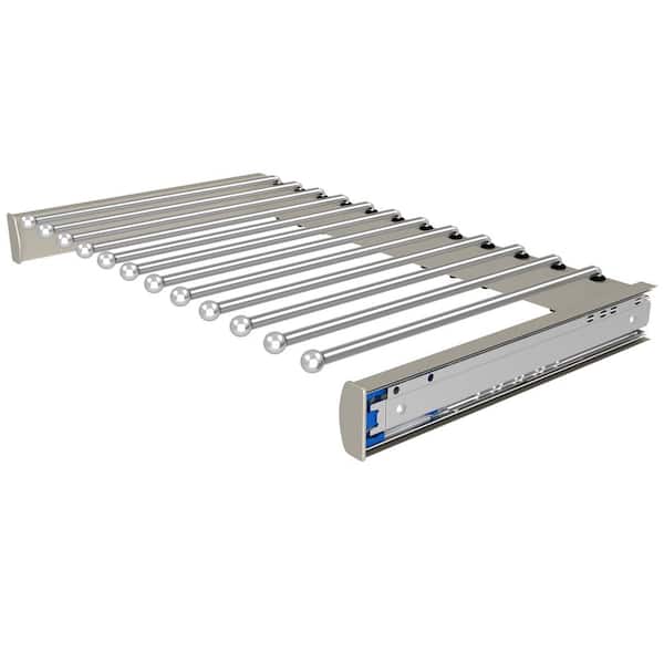 24 in. Satin Nickel Elite Pullout Valet Rod Pants Rack with Soft-Close for Custom Closet Systems
