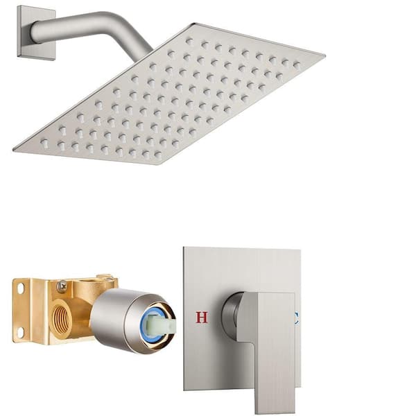 Single Handle 1-Spray Shower Faucet 2.1 GPM with Shower-Valve and 8 in. Showerhead Brushed Nickel