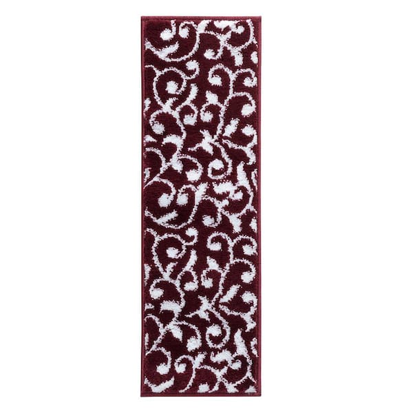 SUSSEXHOME Leaves Collection Red 9 in. x 28 in. Polypropylene Stair Tread Cover (Set of 15)