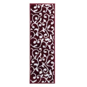 Leaves Collection Red White 9 in. x 28 in. Polypropylene Stair Tread Cover (Set of 4)