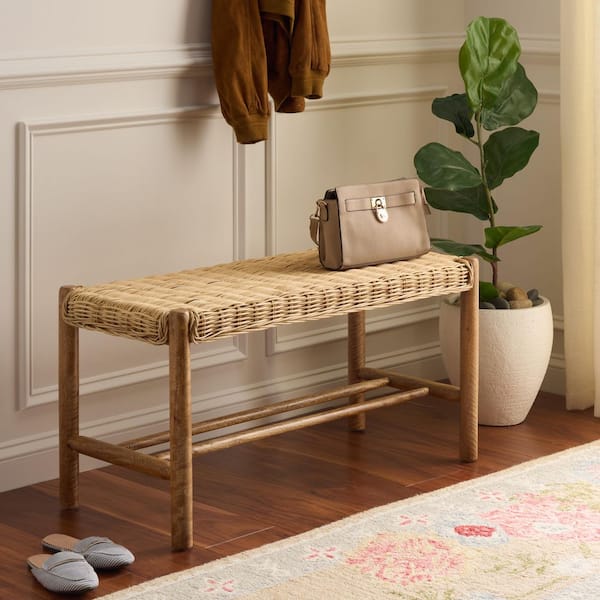 Enrique 35.43 in. Natural/Light Mango Wood Entryway Bench