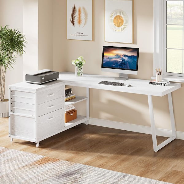 BYBLIGHT Lanita 53.1 in. Reversible L Shaped Desk White Engineered