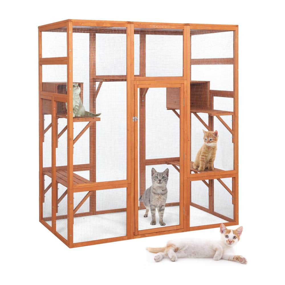 COZIWOW Large Wooden Cat House Catio Enclosure CW12T0499 - The