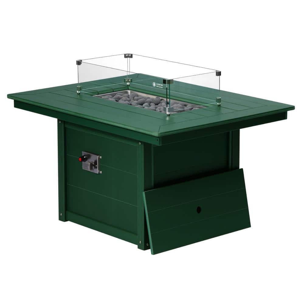 "Bloomfield Rectangular 34"" X 46"" Outdoor Propane Gas Fire Pit Table with Glass Wind Guard Lid, Lava Rocks, Dark Green" price history on PriceWatchPro