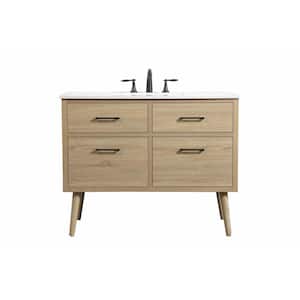 Simply Living 42 in. W x 22 in. D x 33.5 in. H Bath Vanity in Mango Wood with Ivory White Engineered Marble Top