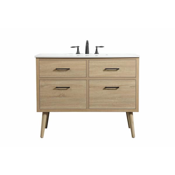 Unbranded Simply Living 42 in. W x 22 in. D x 33.5 in. H Bath Vanity in Mango Wood with Ivory White Engineered Marble Top