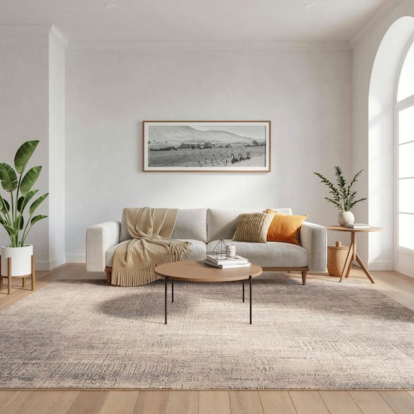 Botanical Washables Taupe 8 ft. x 10 ft. Abstract Contemporary Area Rug