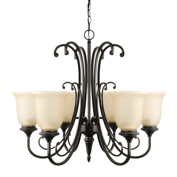 Globe Electric Beverly 6-Light Oil Rubbed Bronze Chandelier with Amber Glass Shade