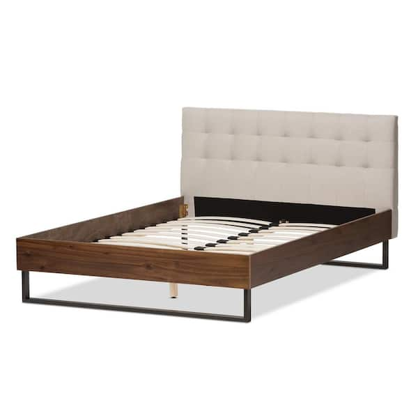 Baxton Studio Mitchell Beige Fabric Upholstered Queen Platform Bed