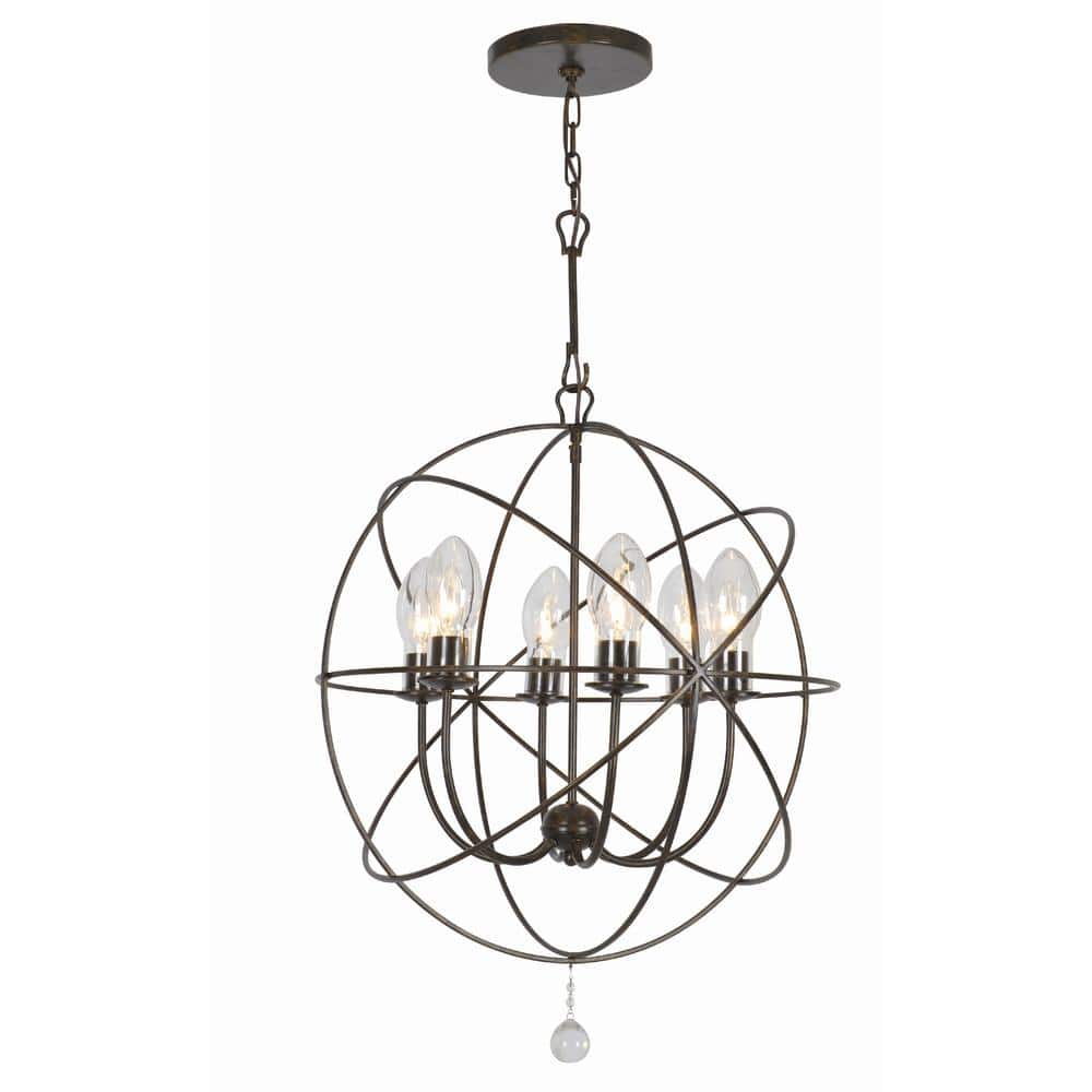 English Bronze 6-Light Outdoor Chandelier with Clear Glass Drops