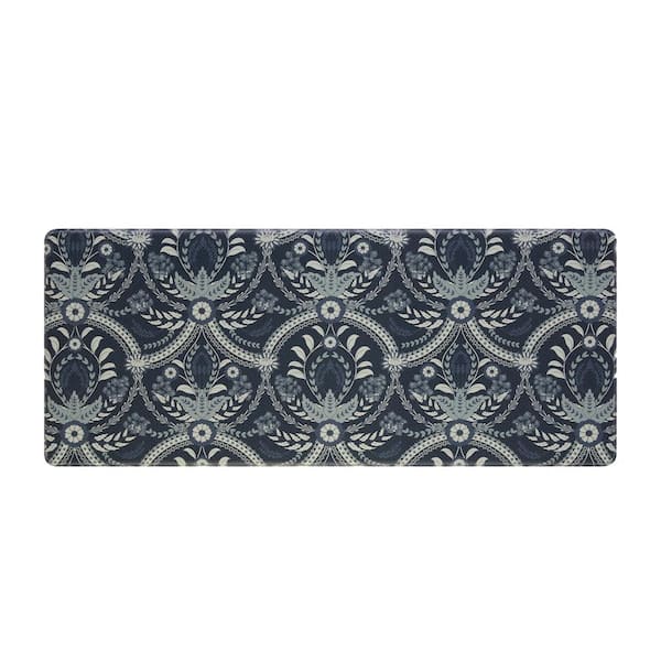 Laura Ashley Gray Floral 17.5 in. x 48 in. Anti-Fatigue Wellness Mat