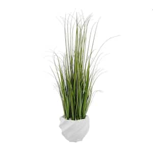 38 in. H Artificial Onion Grass in 9 in. Cement Pot