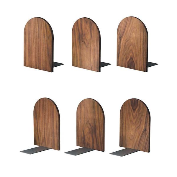 Heavy Duty Walnut Wood Bookends Set of 3-Non-Skid Desk Organizer for Large Books