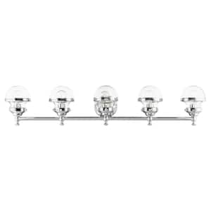 Bellhurst 42 in. 5-Light Polished Chrome Vanity Light with Clear Glass