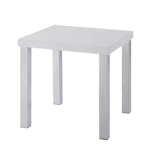 Harta 22 in. White High Gloss and Chrome 22 Square Wood End Table with Wood Frame