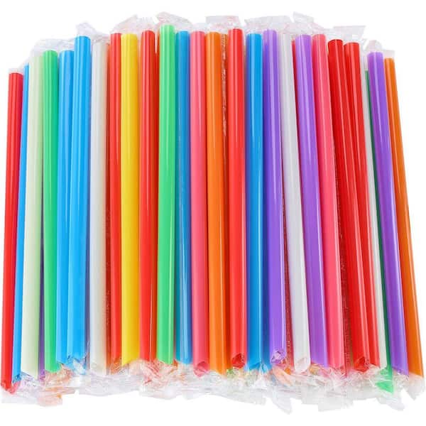 Multi Colors Assorted Plastic Disposable Jumbo Smoothie Boba Straws Individually Wrapped Wide Large 300 Per Case