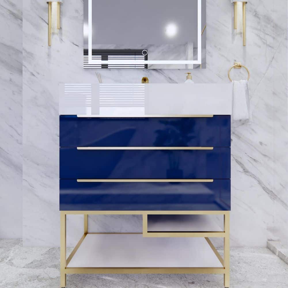 Bethany 30 in. W x 20 in. D x 36 in. H Single Sink Freestanding Bath Vanity in Gloss Night Blue with White Acrylic Top price history on PriceWatchPro