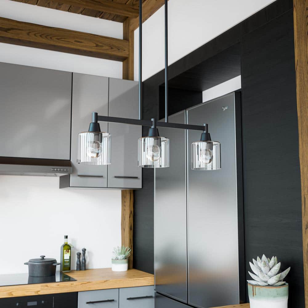 Matte Black Glass 3-Light Linear Island Pendant