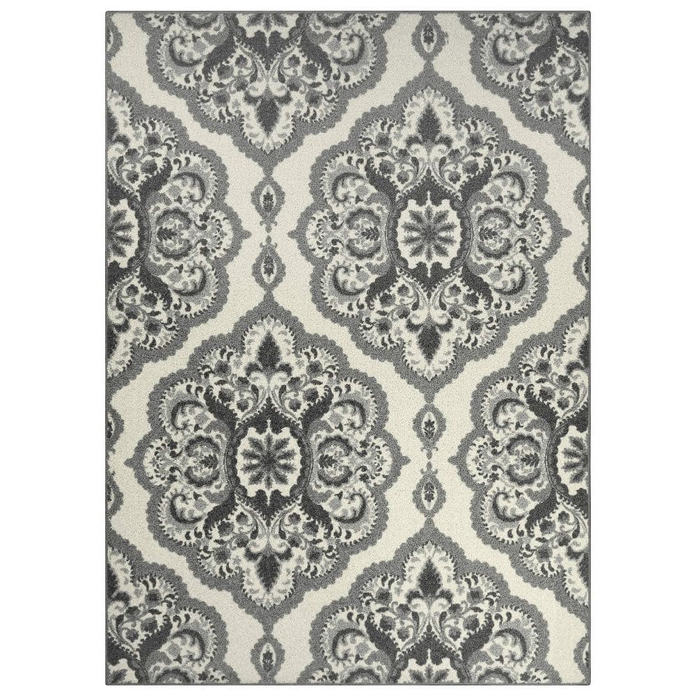 Gray Polyester 5 ft. x 7 ft. Floral Indoor Area Rug