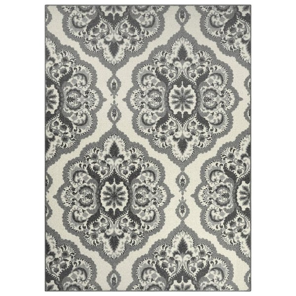 Gray Polyester 5 ft. x 7 ft. Floral Indoor Area Rug