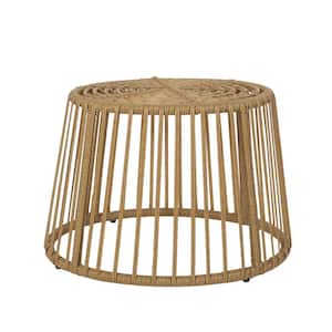 Light Brown Round Wicker 13 in. H Outdoor Coffee Table