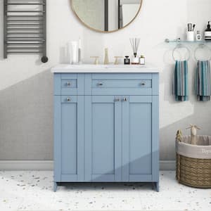 Modular 30 in. Bathroom Vanity Freestanding Modular Storage Cabinet in Blue with Resin Integrated Sink in White