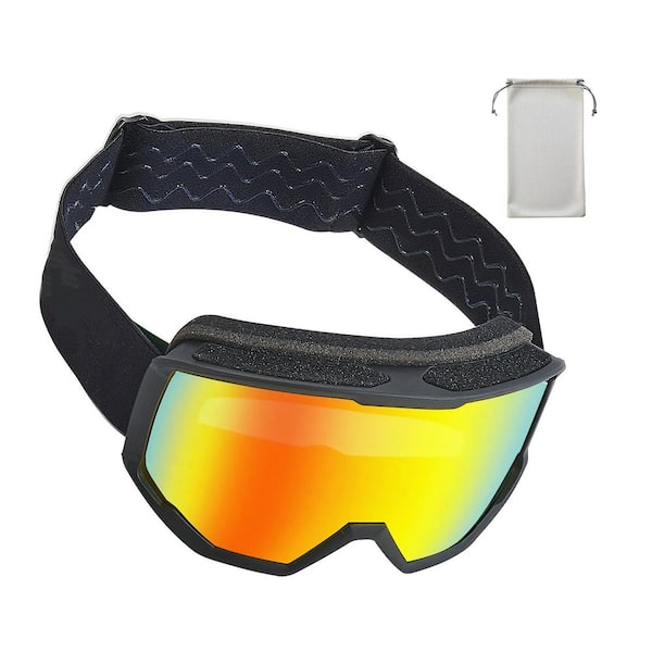 Ski Goggles, Cylindrical Orange Revo Lens OTG Anti-Fog Snow Goggles for Men Women Youth, Ventilated TPU Frame