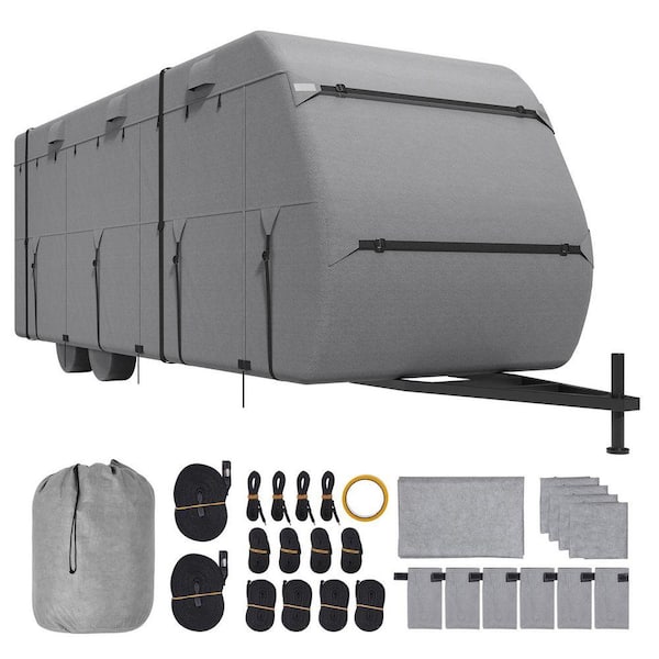 Travel Trailer Cover, 27-30 ft. RV Cover, 4-Layer Non-Woven Fabric Camper Cover, Windproof and Rip-Stop Class A RV Cover