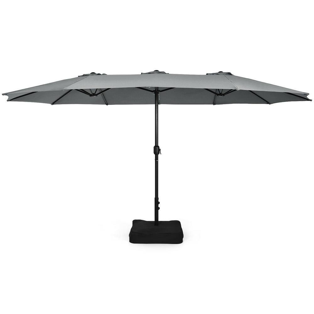 15 ft. Metal Double-Sided Twin Patio Market Umbrella with Crank and Base in Gray price history on PriceWatchPro