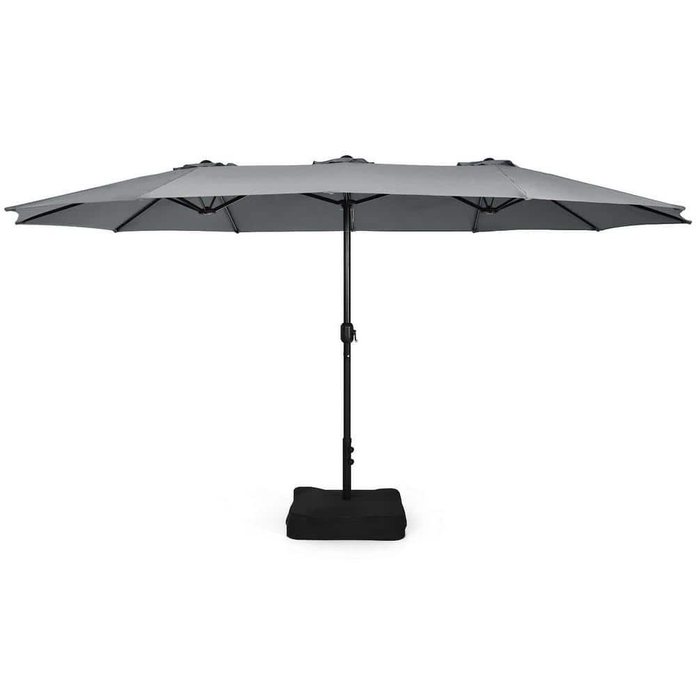 15 ft. Metal Double-Sided Twin Patio Market Umbrella with Crank and Base in