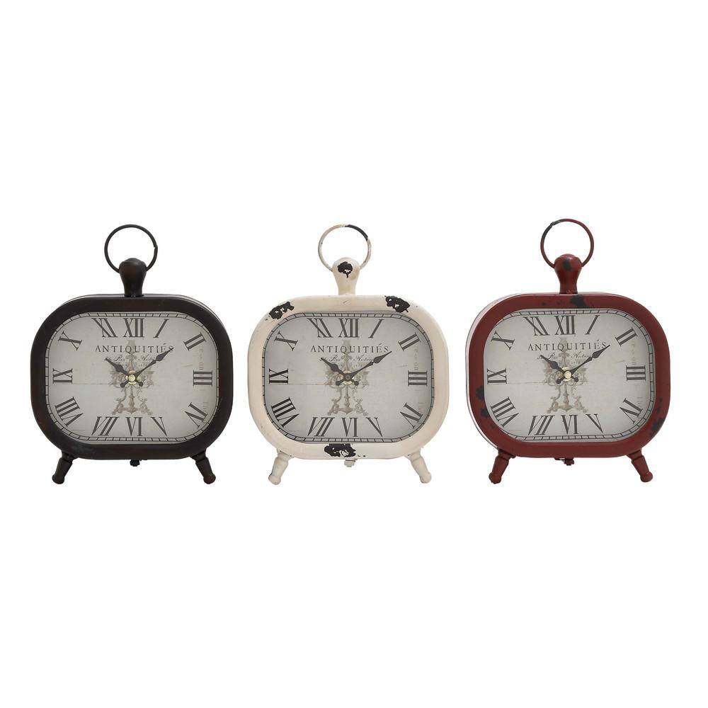 Litton Lane Multi Colored Metal Vintage Analog Tabletop Clock Set Of The Home Depot