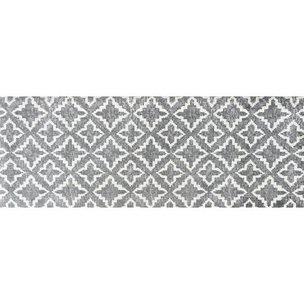 Studio 67 Maltese Gray Gray White 2 ft. 3 in. x 6 ft. 3 in. Runner Washable Floor Mat Area Rug