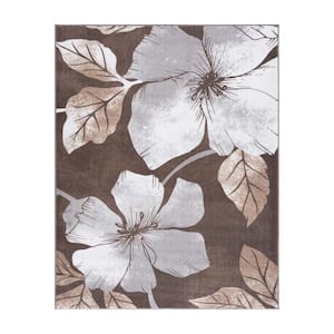 Grey/Brown 2 ft. x 7 ft. Non-Skid Floral Area Rug