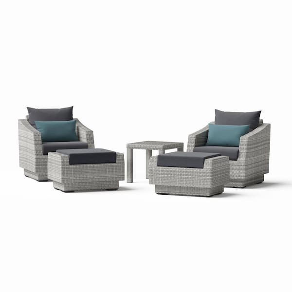 RST BRANDS Cannes 5-Piece All Weather Wicker Patio Club Chair and Ottoman Conversation Set with Gray Cushions
