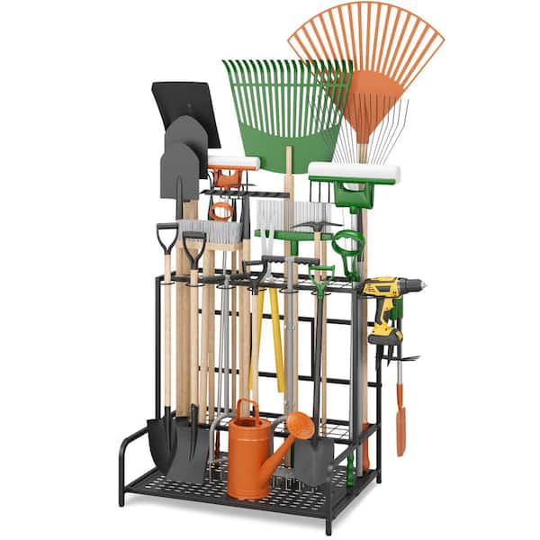 3-Tier Garden Tool Organizer with Hooks for Shed, Basement, Outdoor, Home, Black