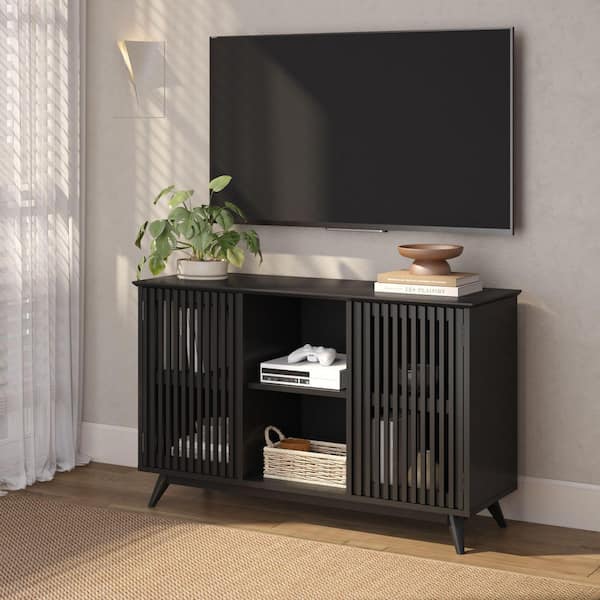 PLANK+BEAM Mid-Century Modern Black Wood 49 in. Sideboard Buffet