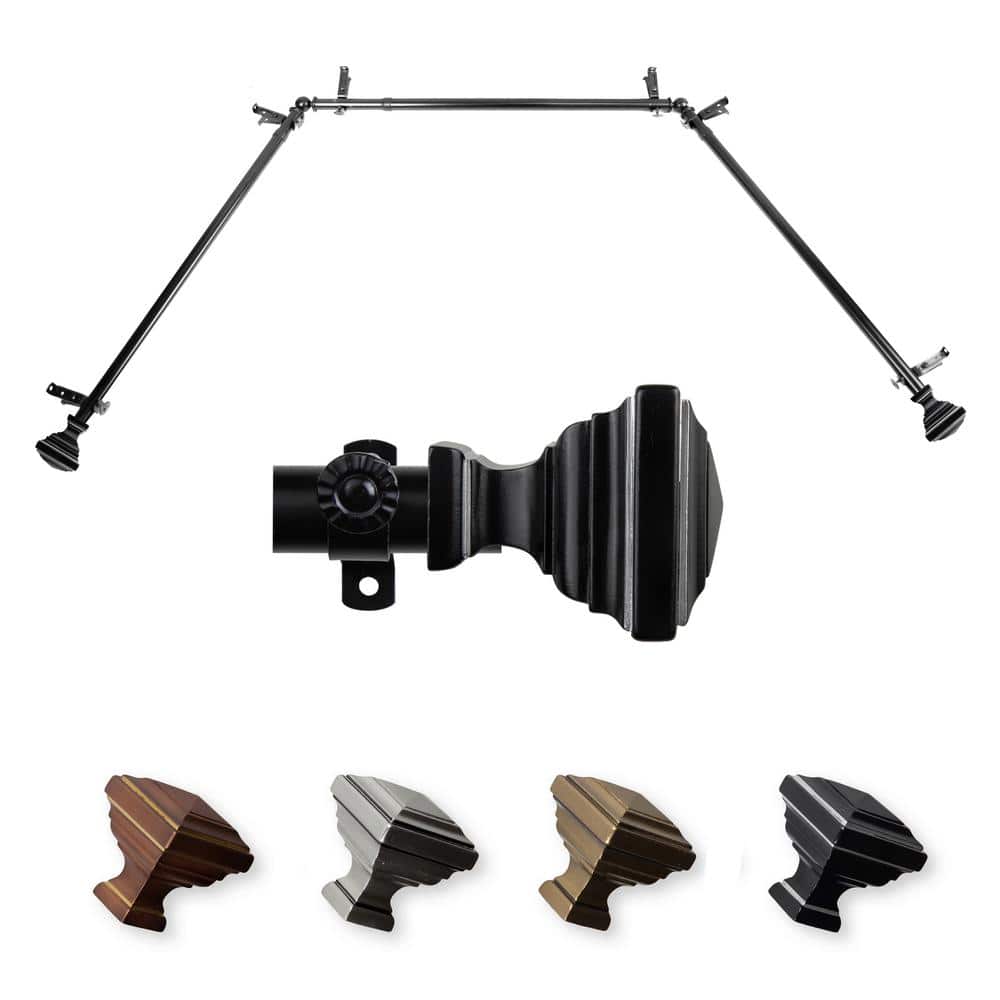 Saymna 20-36 in. sides, 38-72 in. center Adjustable Bay Window Curtain Rod 13/16 in. in Black with Finial price history on PriceWatchPro