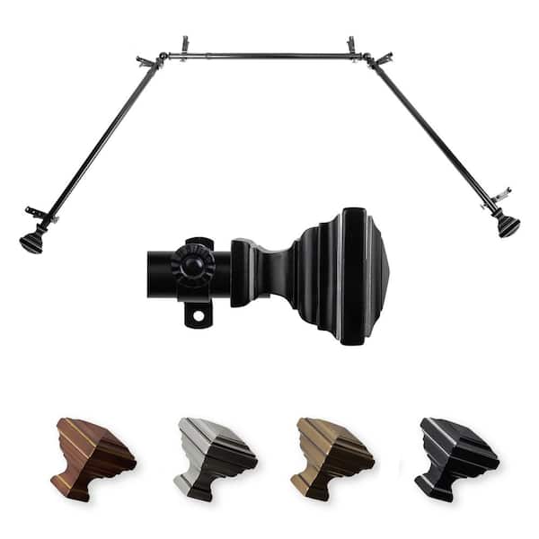 EMOH Saymna 20-36 in. sides, 38-72 in. center Adjustable Bay Window Curtain Rod 13/16 in. in Black with Finial