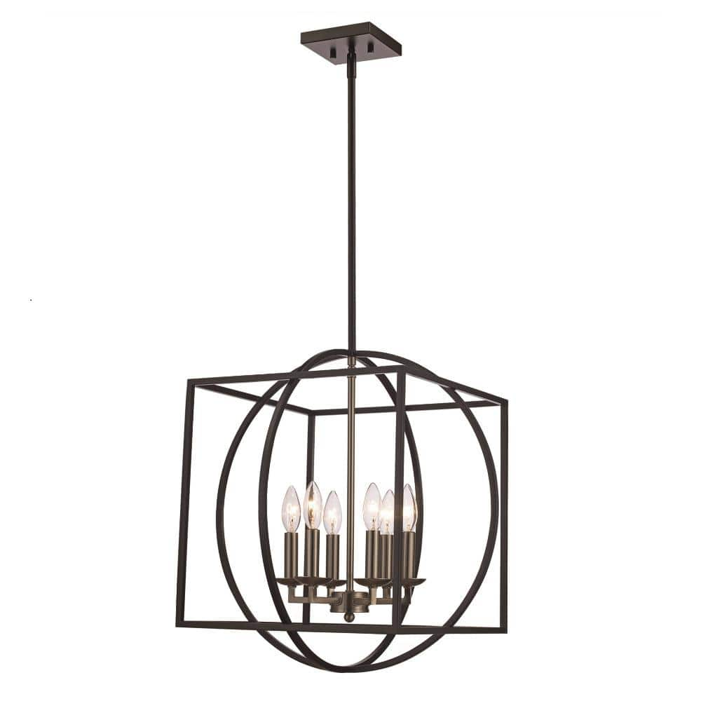 UPC 736916698344 product image for Arzio 6-Light Brushed Nickel and Black Caged Chandelier Light Fixture with Metal | upcitemdb.com