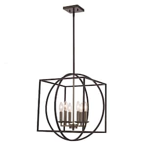 Arzio 6-Light Brushed Nickel and Black Caged Chandelier Light Fixture with Metal Shade