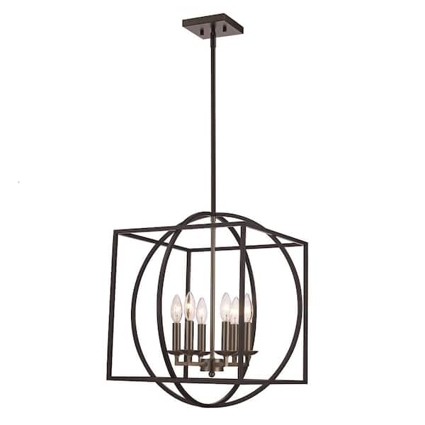 Bel Air Lighting Arzio 6-Light Brushed Nickel and Black Caged Chandelier Light Fixture with Metal Shade