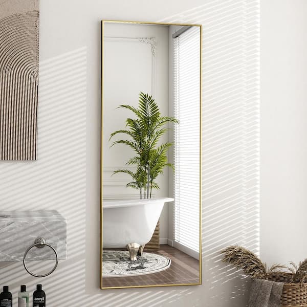XRAMFY 20 in. W x 64 in. H Modern Rectangular Gold Aluminum Alloy Framed Full Length Wall Mirror