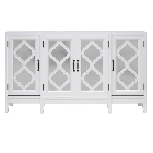 Spaco 59.8 in. White Standard Rectangle Wood Console Table with 4-Cabinets and 3-Adjustable Shelves