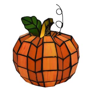 9 in. Orange Indoor Patch the Pumpkin Stained Glass Accent Lamp