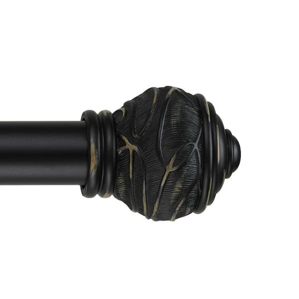 Art Decor 60 - 108 in. Telescoping Single Curtain Rod Kit in Black with Mercado Finials
