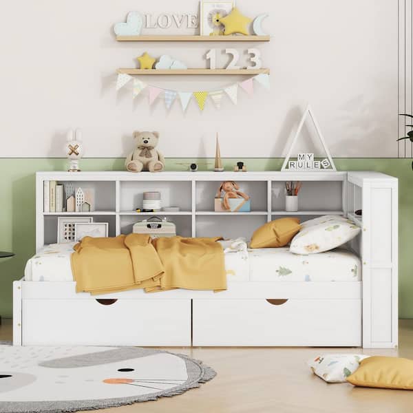 White Twin Daybed with 2 Drawers, Storage Shelf and USB Charging Ports