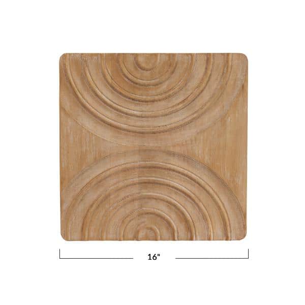 Natural Pine Boho Square Wall Art with Carved Arches