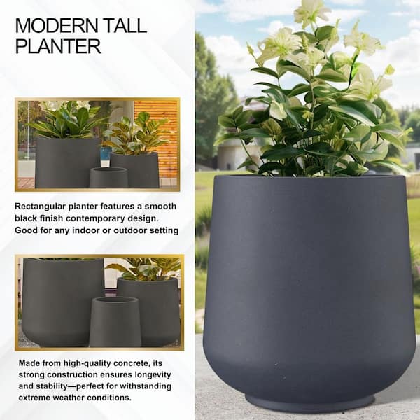 15.3 in. 11.6 in. and 8.2 in. W Weathered Concrete Round Planters (Set of 3), Lightweight, Seamless with Drainage Hole